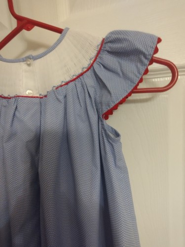 Smocked Bishop Sailboat Dress Long, Blue, Red Ric Rac Girls Size 6 Lulu Bebe - Picture 14 of 21