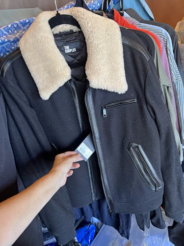 The Kooples Men’s Black Bomber Jacket Shearling Collar Full Zip Size S video thumbnail