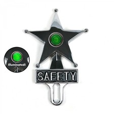 Light Up Green Dot Vintage Style Safety Star License Plate Topper Hot Rat Rod