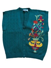 Vintage Ms Russ Green Sweater Knit Vest Cottage Grandma Boho Prairie Size 1X