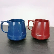 2 VINTAGE Dinex Insulated Cup Mug Thermos Ware Mug Navy Blue, Dark Red Retro MCM