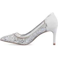 Journee Collection Womens Sparkle Glitter Mesh Pointed Toe Heels Silver Size 11