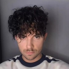Men Black Short Curly Bangs Synthetic Full Wig Natural Fluffy Male Hairstyle