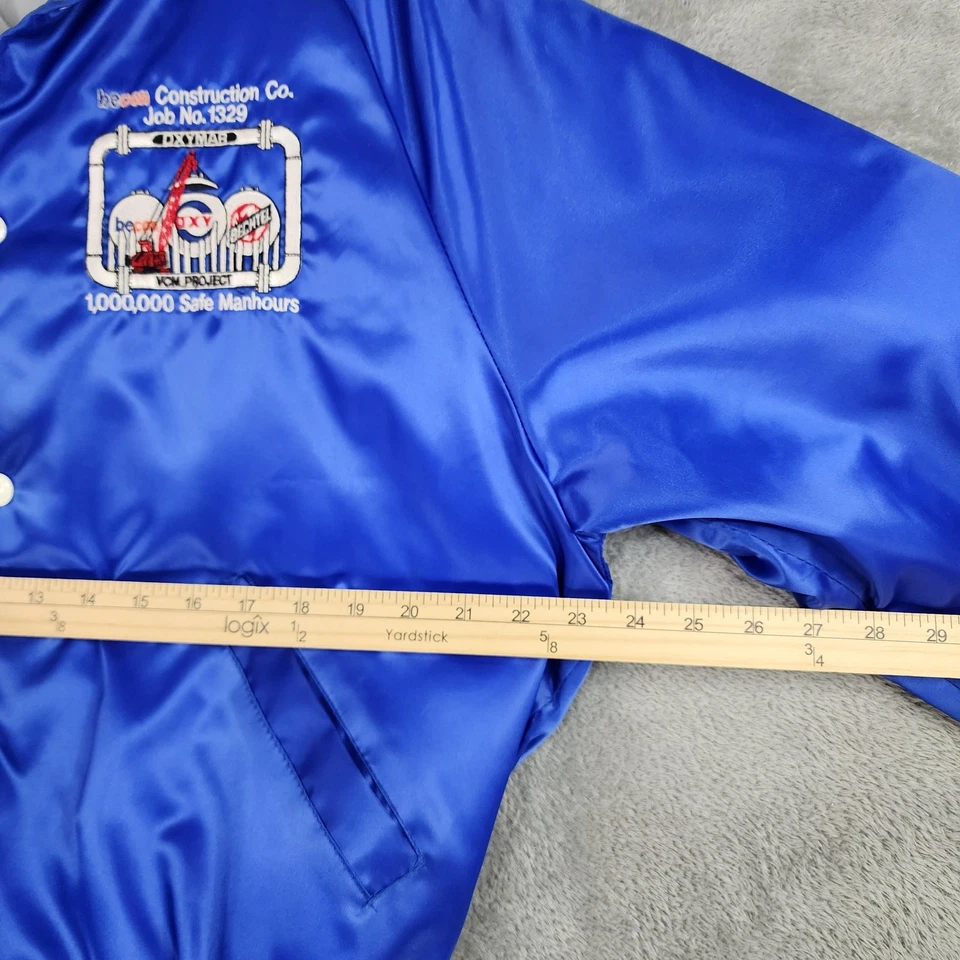 Chaqueta Holloway vintage para hombre grande azul satinado Becon construcción seguridad entrenador Foto 4 de 4