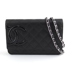Chanel Cambon Ligne Wallet On Chain Black Quilted Leather Silver Hardware