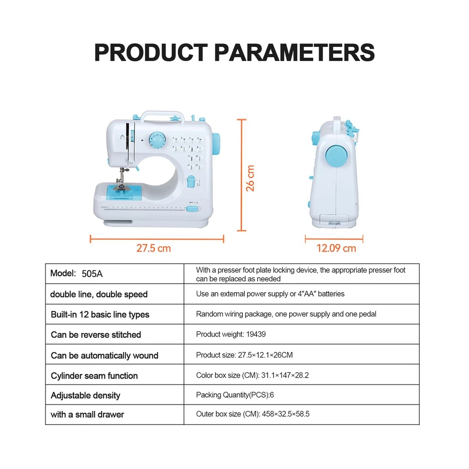 Blue Mini Electric Sewing Machine 12 Stitches Double Thread Portable US 110V - Image 4 of 4