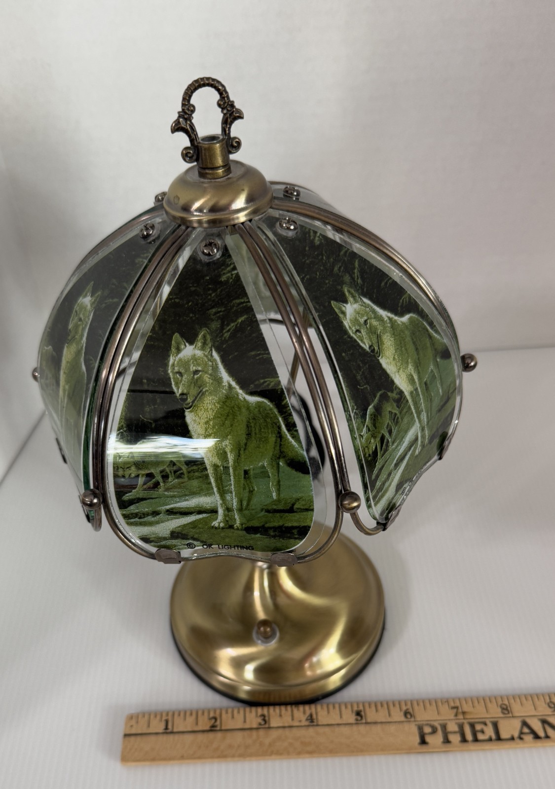 Desk/Table Lamp Wolf Theme 8" Diameter 6 Panels Glass OK Lighting