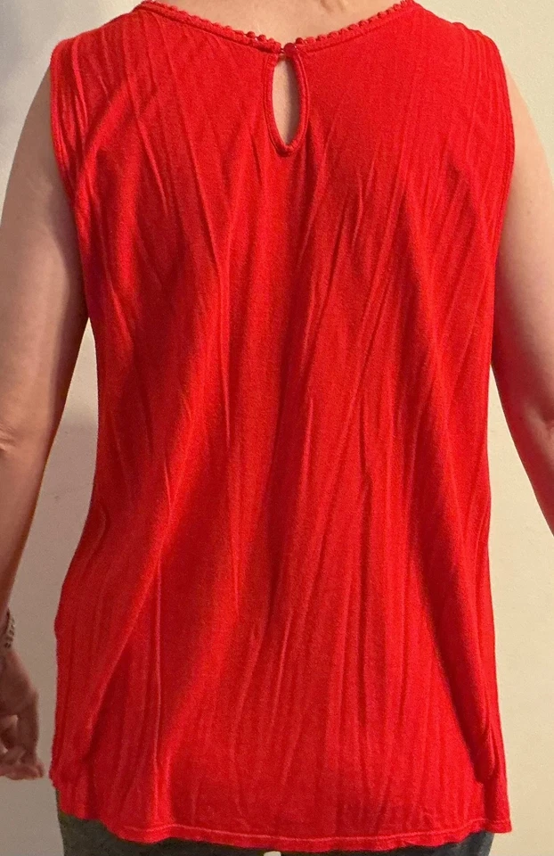 Camiseta sin mangas Ambiance para mujer roja de encaje cami algodón rayón talla Cuello redondo elástico 1XL Foto 4 de 4