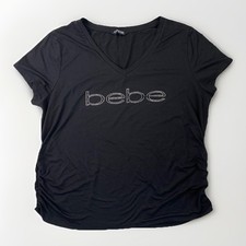 BEBE SPORT Women's Black Short Sleeve T-Shirt Glitter Logo SIZE: 1X