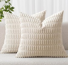Pack of 2 Corduroy Decorative Throw Pillow Covers 18x18 Inch Soft Boho Striped
