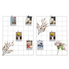 2Pcs Wire Wall Grid Panel, 16" x 12" Metal Photo Display Grid with Hook, White