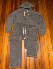 Polo Ralph Lauren Men's Gray 2pc Fleece Full-Zip Hoodie L Pants Set M