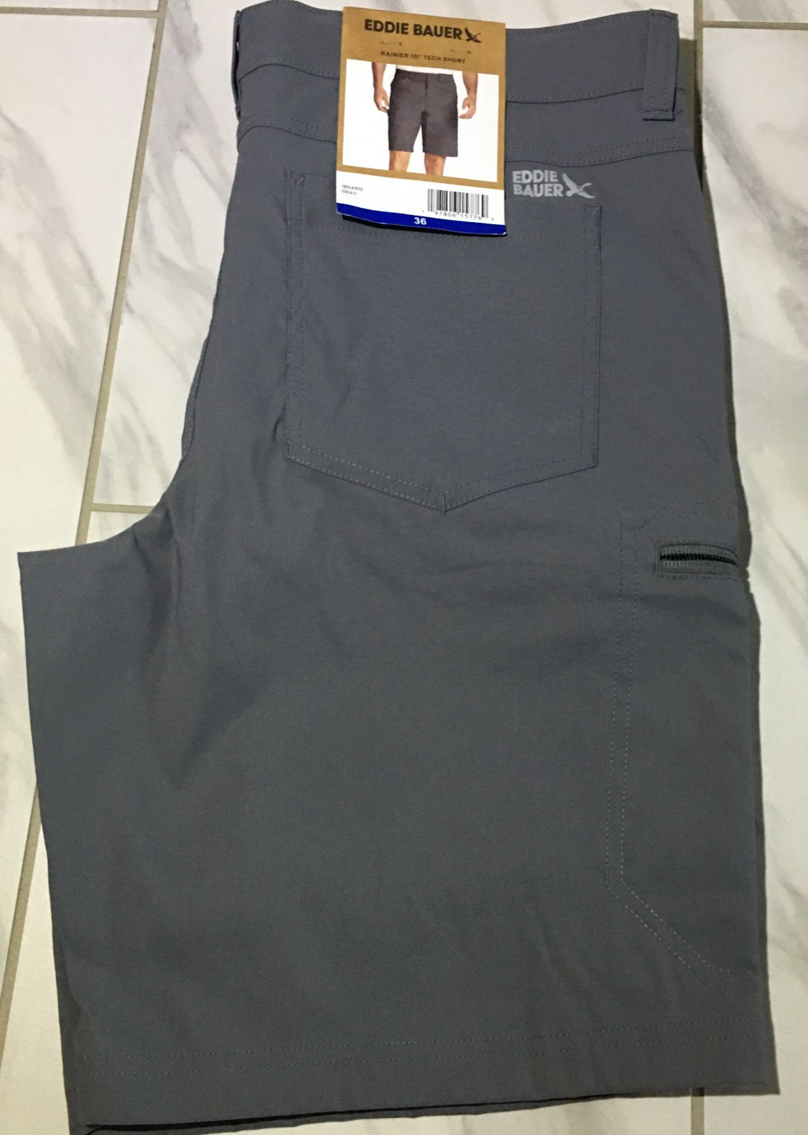 Eddie Bauer Men's Rainier  Tech Short, Stretch, Size 36, Gray, New