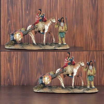 2-PC Gift Set 8.5''W Native American Family Figurine Ornament Home Decor Gift
