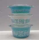 Vintage PYREX Turquoise Amish BUTTERPRINT Casserole Set 471 472 473 with Lids