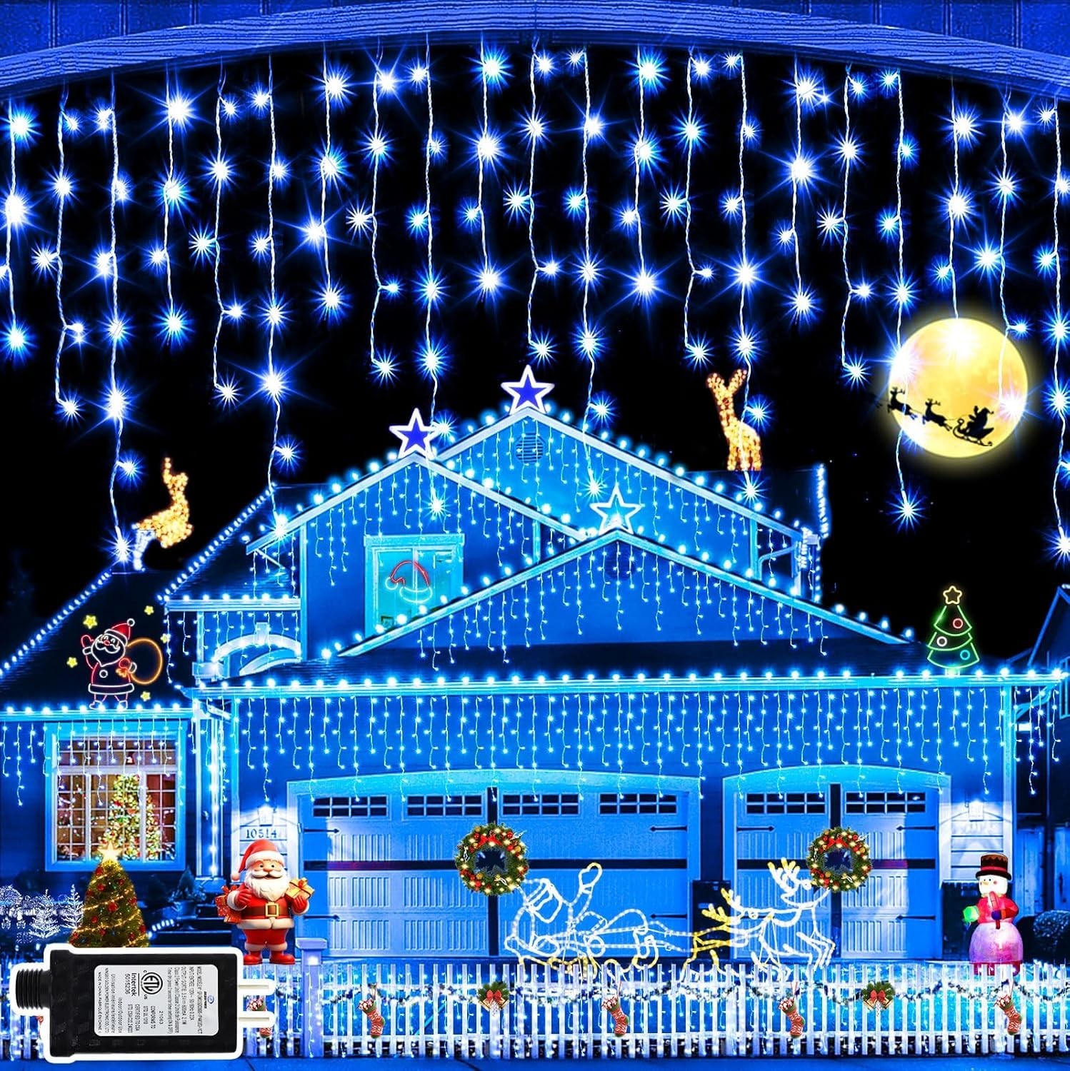 65ft JXLEDAYY Christmas Lights with 640 LEDs and 120 Drops for Outdoor Decor