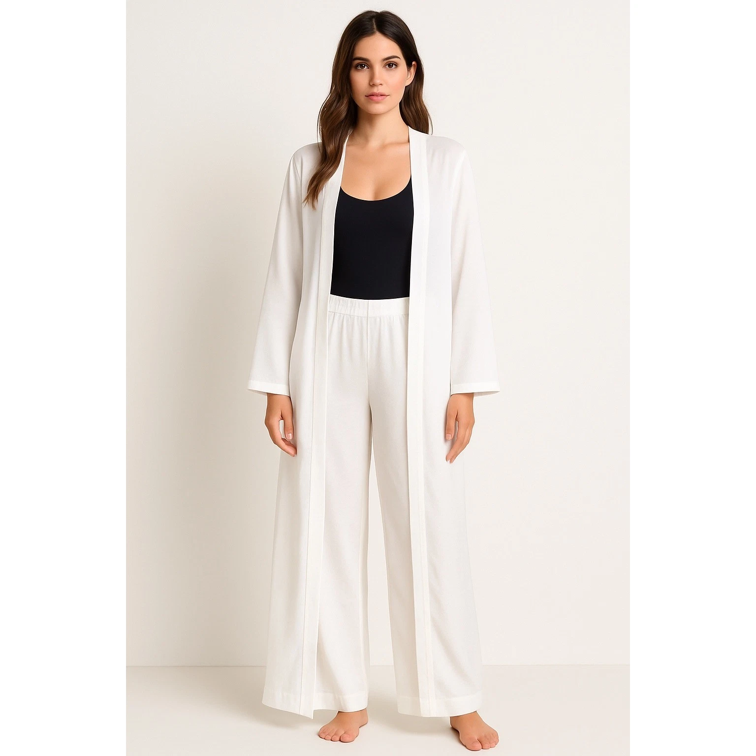 A.Peace White Sheer Kimono & Pants Set Long Sleeve Resort Beachwear S