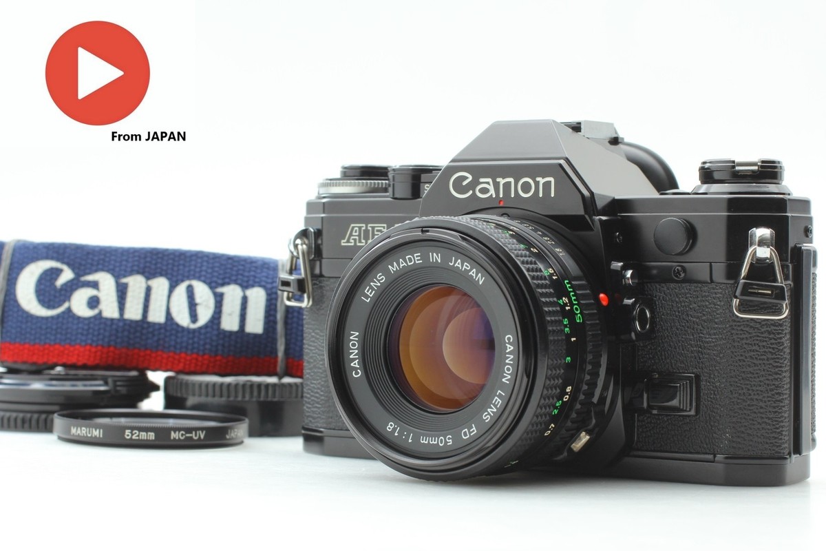 キャノンAE-1 BLACK & FD50mm f1.8 s.c. MINT w/ Winder A ] Canon AE-1 Black Film Camera FD 50mm f1.8