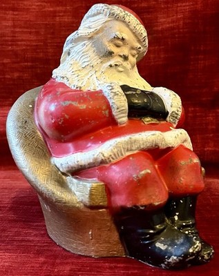 Vintage Sleeping Santa Claus Christmas Figurine Still Bank Holyoke Savings MA 7 