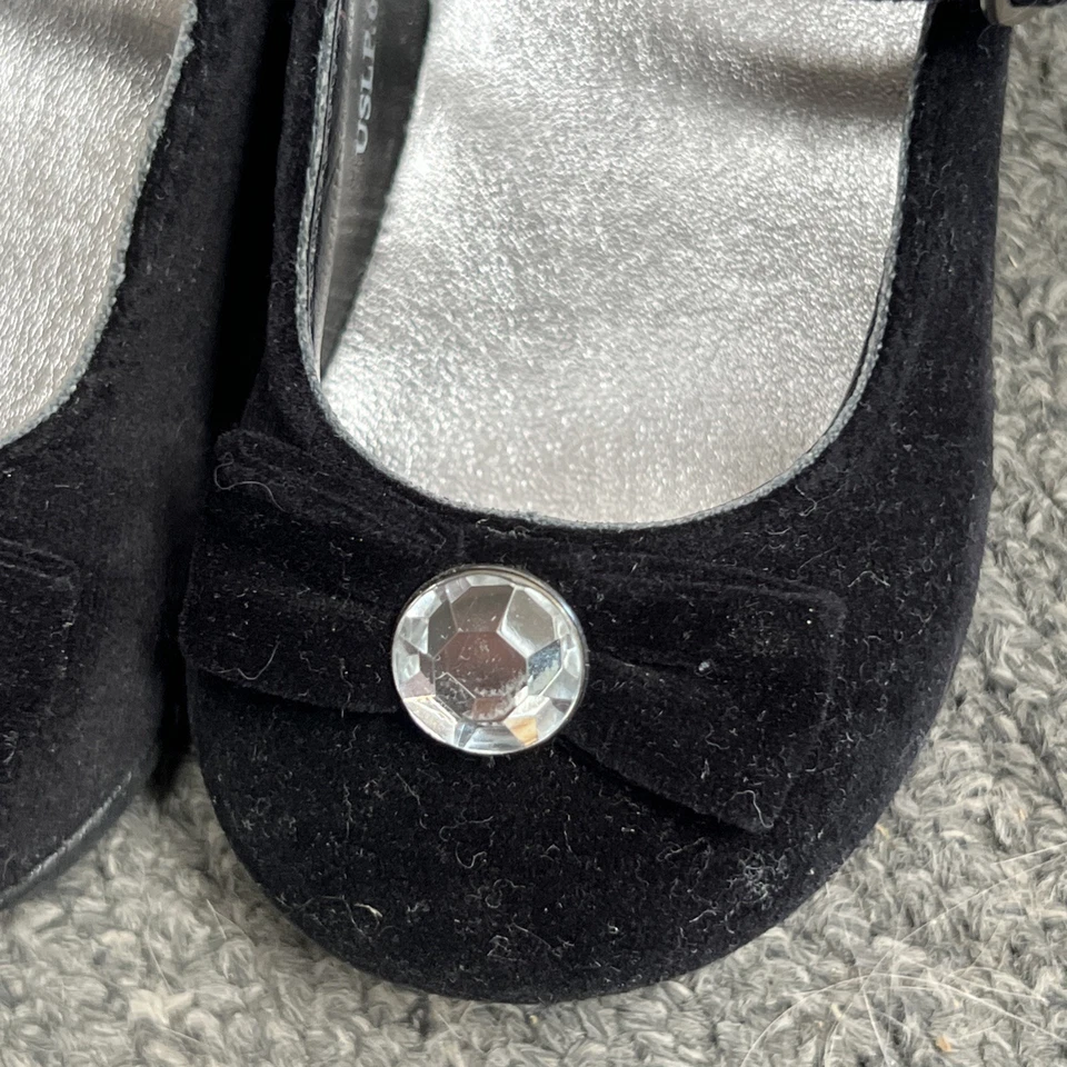 NUEVO CON ETIQUETAS GYMBOREE Negro Terciopelo Vacaciones Planos Zapatos de Vestir Niña Niño 4 Nos Lazo Joya Foto 3 de 4