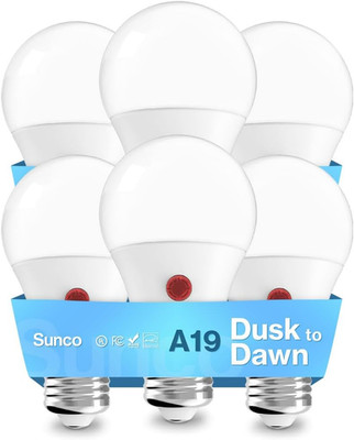 Sunco 6 Pack Dusk to Dawn LED Outdoor Light Bulb A19, Photocell Automatic for Ex