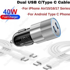 For iPhone Air 17 16 15 Samsung 40W USB C Fast Car Charger Type C Charging Cable