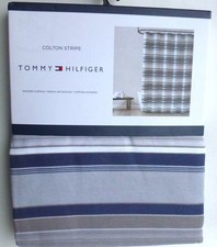 New TOMMY HILFIGER Colton Stripe SHOWER CURTAIN Navy Blue Gray