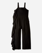 Bardot Junior Girls Black Ruffled Square-Neck Crop Casual Jumpsuit Size 18
