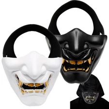 Half Face Mask Cosplay Halloween Horror Japanese Ghost Head Can Wear Glasses/Hat