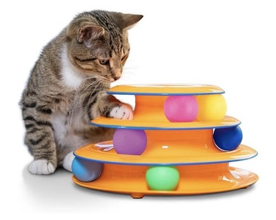 Tower of Tracks Cat Toy   3-Level Track Tower with 6 Balls, Interactive Cat T...