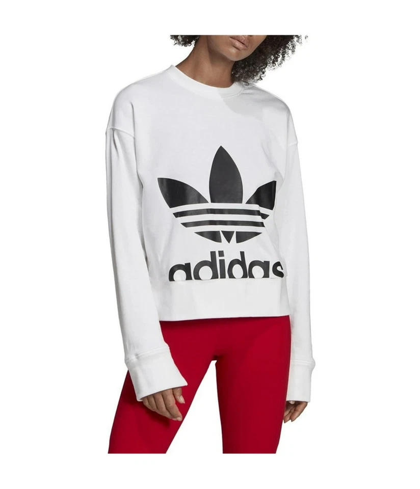 Adidas Womens Open Back Trefoil Sweatshirt, white, S
