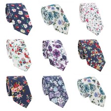 Men Cotton Flower Necktie Wedding Party Business Formal Floral Skinny Neck Tie