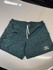 Vintage Umbro Men  s Nylon Shorts Medium Green Checkered Drawstring Soccer