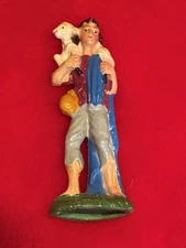 Vintage Shepherd Nativity Figurine with Lamb – Hand Painted Chalkware 4.5”