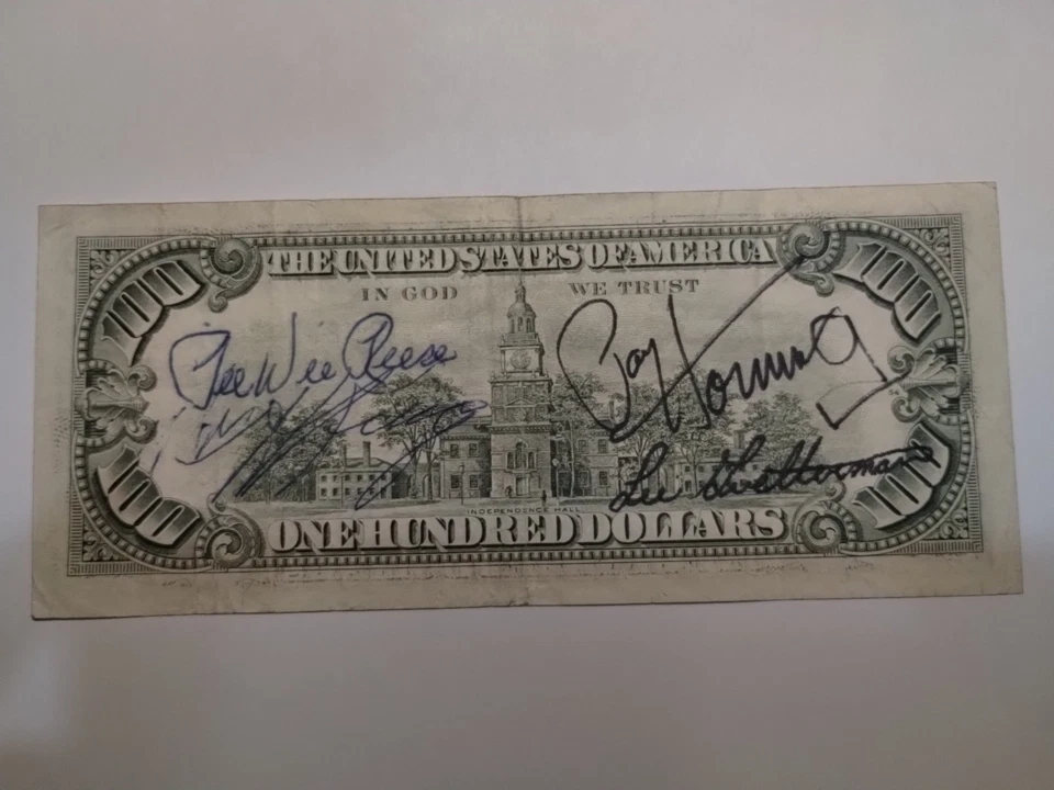 100 1985 FEDERAL RESERVE NOTE PEE WEE REESE BASEBALL AUTOGRAPH SIGNATURE DODGERS - Image 2 of 4