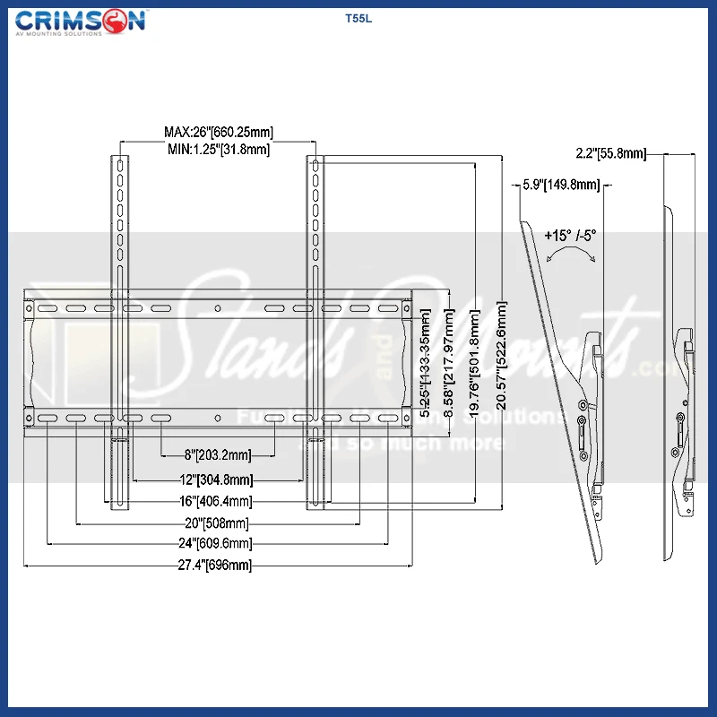 Montaje en pared para TV de gran inclinación carmesí (bloqueo con llave, universal) T55L Foto 4 de 4