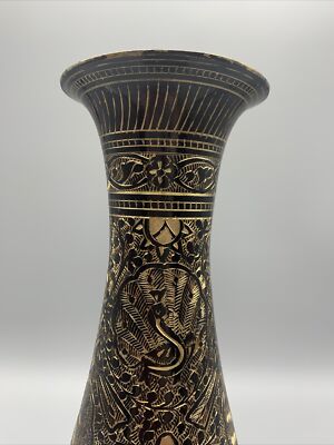Vintage Brass Etched 20” Peacock Floral Design Vase India | eBay