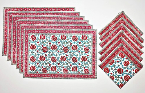 Cotton Table Placemats & Napkins For Kitchen Dining Spring Décor Set of 6 - Picture 13 of 24