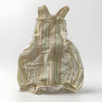 1960 Nannette 6-9 Month Size Yellow Bubble Romper Sunsuit Lace Embroidery EVC