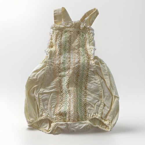 1960 Nannette 6-9 Month Size Yellow Bubble Romper Sunsuit Lace Embroidery EVC
