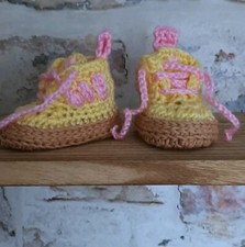 BABY CROCHET SHOES YOURS BABY'S NAME TRAINERS HANDMADE SNEAKERS Pink Yellow