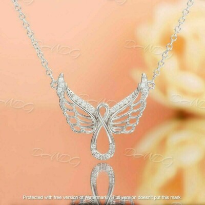 0.70Ct Round Cut VVS1/D Diamond Angle Wings Pendant 14K White Gold Finish Chain