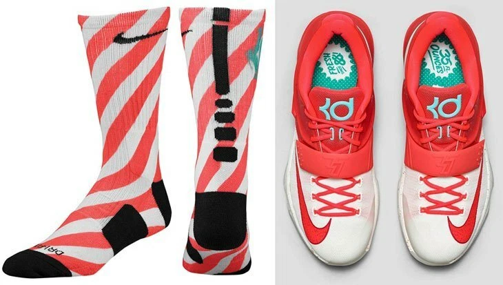 Nike KD 7 VII Egg Nog Christmas XMAS Elite Socks Candy Cane Durant  Basketball L | eBay