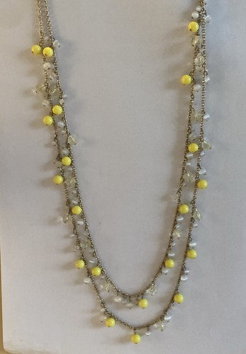 Signierte Banana Republic Kanariengelb & Gold geschichtete Perlen Halskette 32"