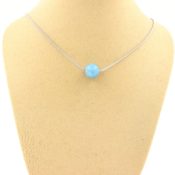 Mineralien Und Steine PréCieuses. Halskette 1 Perle Chalcedon Blau 8 Mm. Kette-image