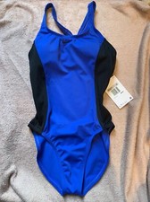 NEW NWT Nike Swimwear one 1 pc swim suit XS tank athletic black blue padded
