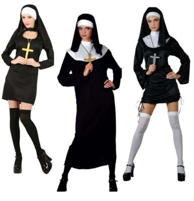 WICKED Ladies Nun Costume Adult Sister Act Fancy Dress Sexy Religious Womens Outfit