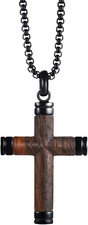 Wooden Cross Necklace for Men, ?Hand-Inlaid Real Sandalwood ? Mens Cross Necklac