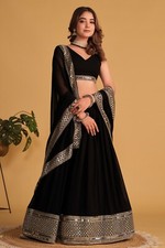 Bollywood Style Georgette Lehenga Choli With Black Dupatta For Women Party Wear