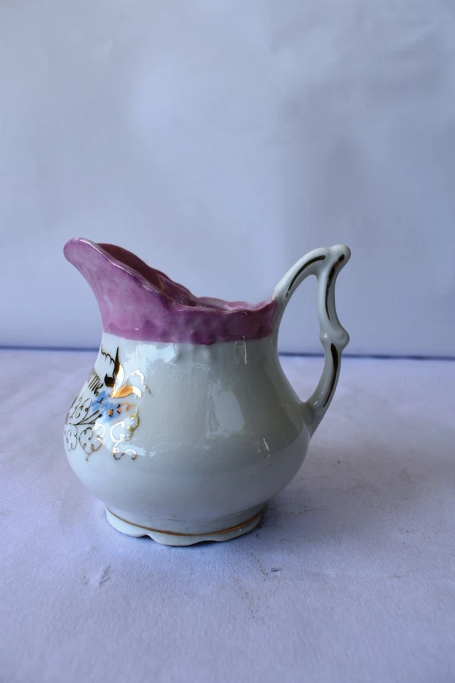 Antik Deutsche Porzellan Remember Me Krug Milch Topf Vergoldet Blumenmuster " K3 - Bild 4 von 4